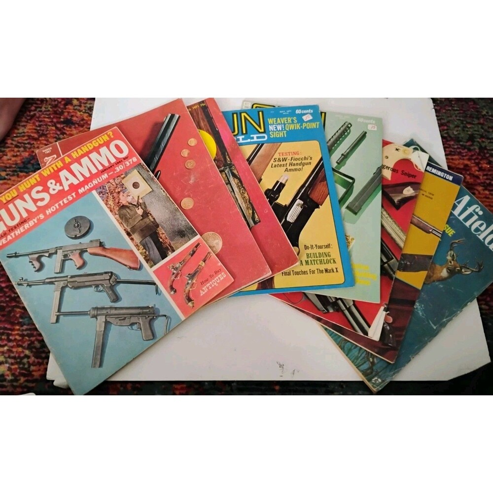 Vintage Gun Magazine Lot of 7 - 1960s 1970s Guns & Ammo, Gun World, Sports Afiel